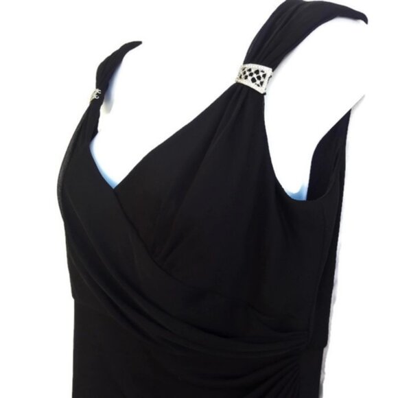 Vintage Alex Evenings Formal Chiffon Dress w/ Rhinestone Clasps, Black, Size 8P - Picture 3 of 5